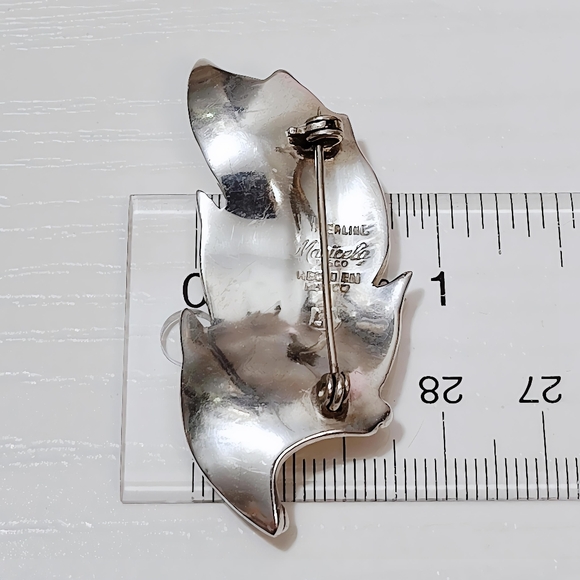 Vintage TAXCO Maricela Sterling Silver Pebble accented Leaf Brooch Pin - Picture 10 of 12